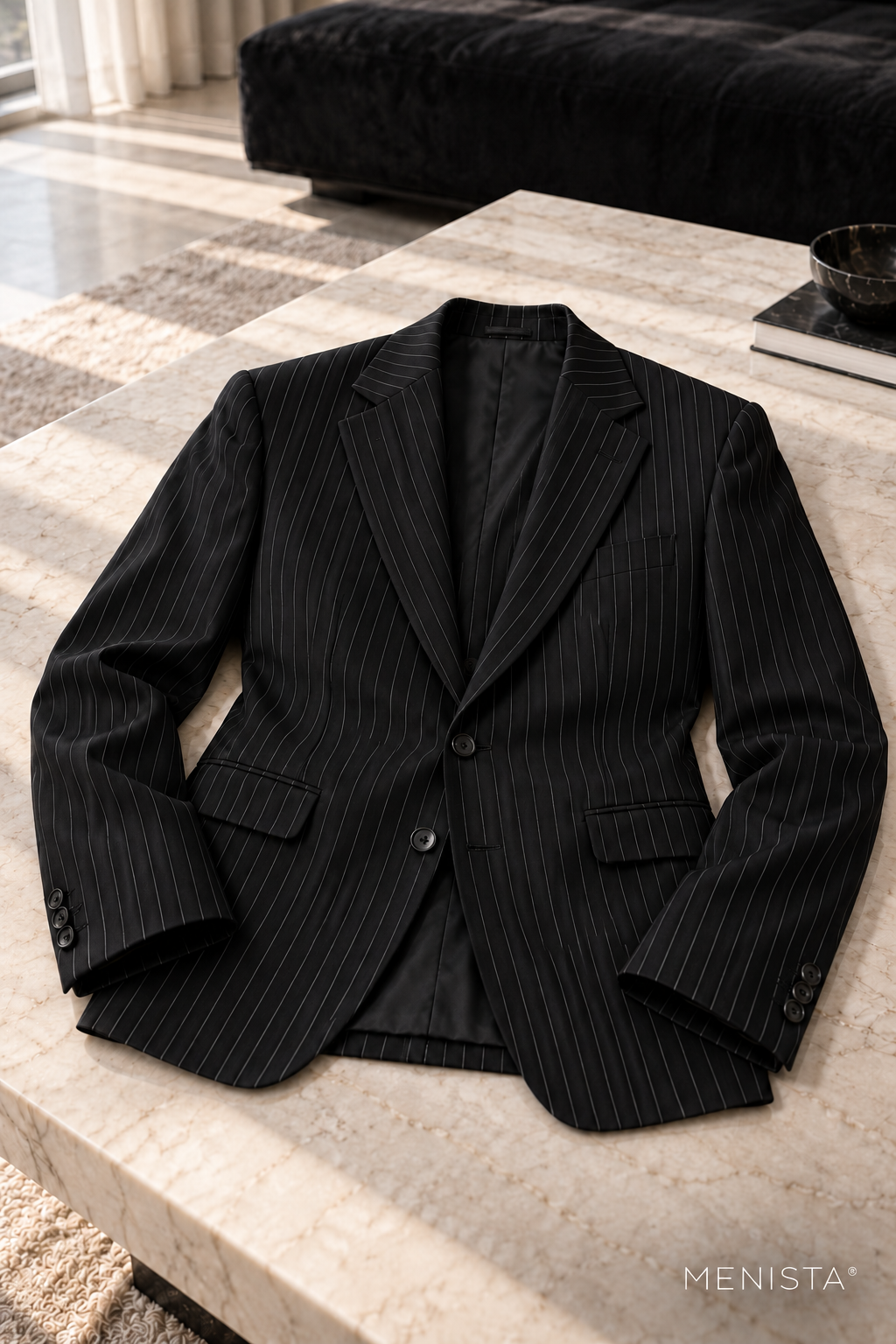 Valerio Black Pinstripe 3PC Suit - jacket-only still life