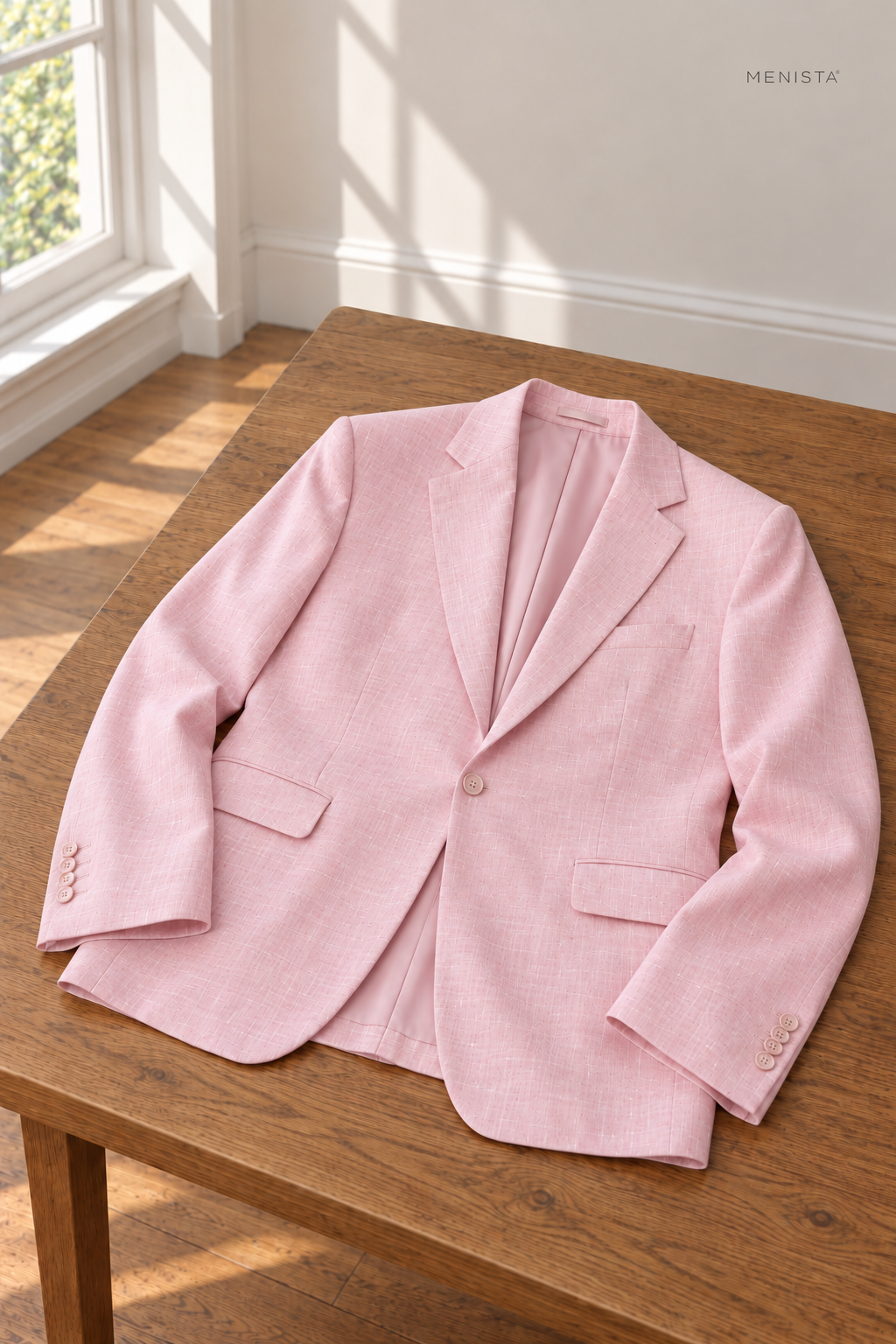 Rosato Cherry Blossom Pink 100% Linen 3PC Suit — jacket resting naturally on a flat surface