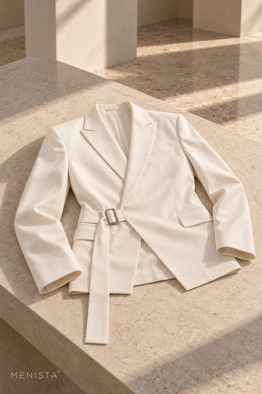 Nerian White Buckle-Wrap Wide-Leg 2PC Suit - jacket-only still life