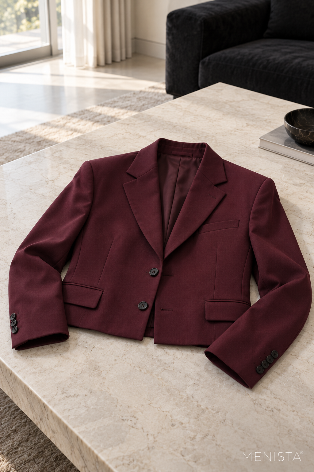 Leandro Burgundy Cropped Wide-Leg 2PC Suit - jacket-only still life
