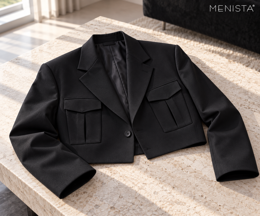 Lucero Black Utility-Pocket Cropped 2PC Suit - jacket-only still life