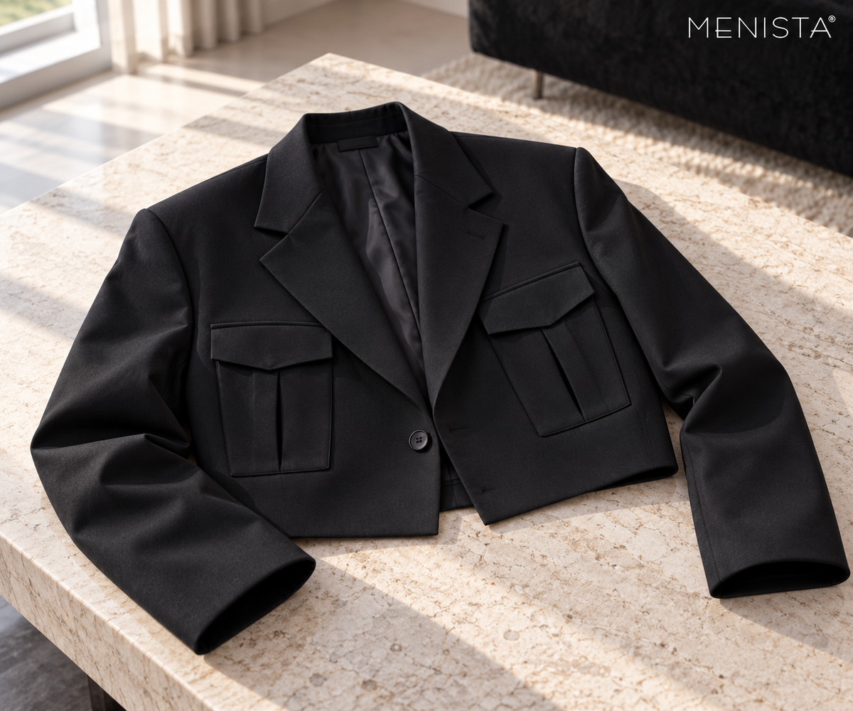 Lucero Black Utility-Pocket Cropped 2PC Suit - jacket-only still life