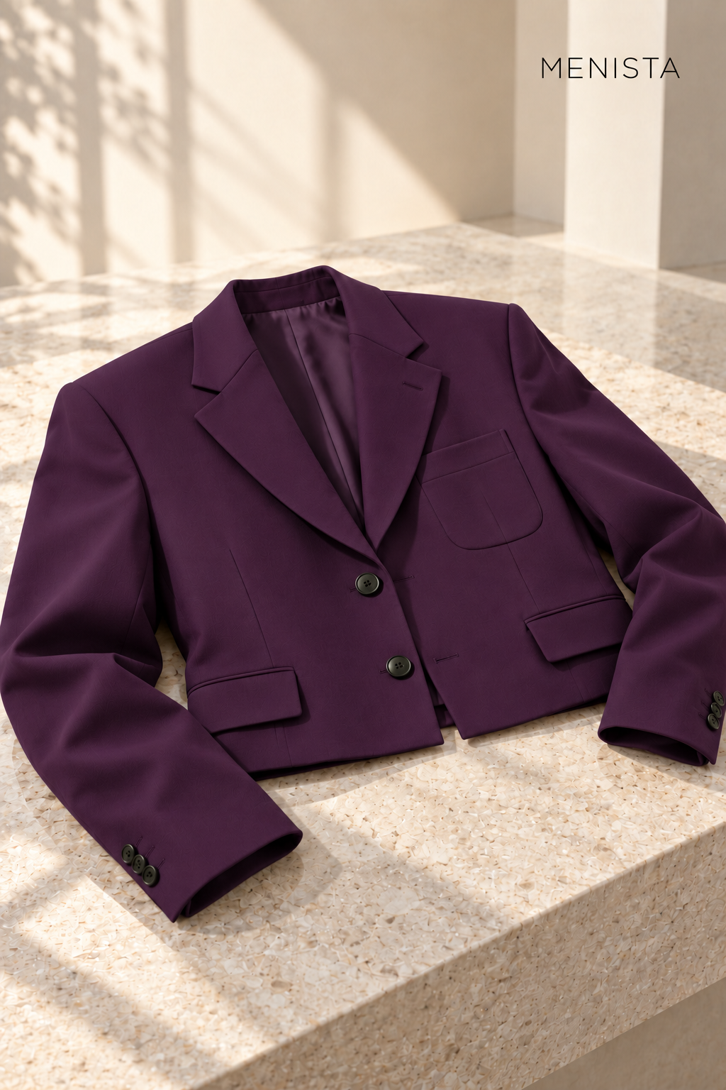 Oren Dark Purple Cropped Wide-Leg 2PC Suit - jacket-only still life