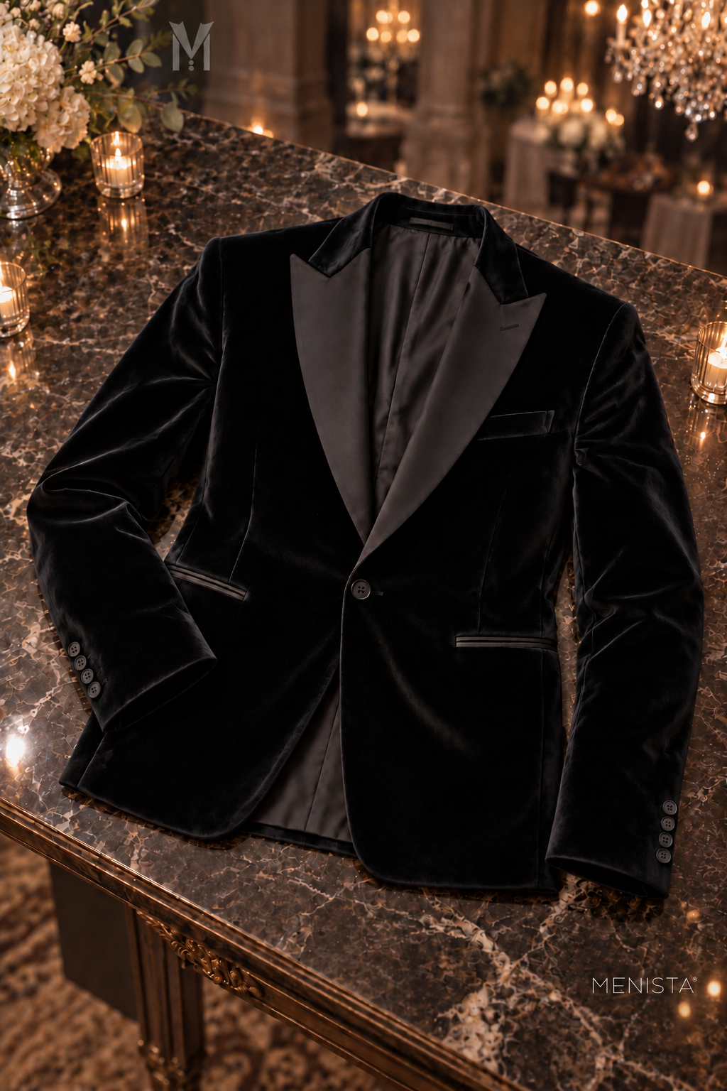Lucien Black Velvet Peak Lapel 3PC Tuxedo