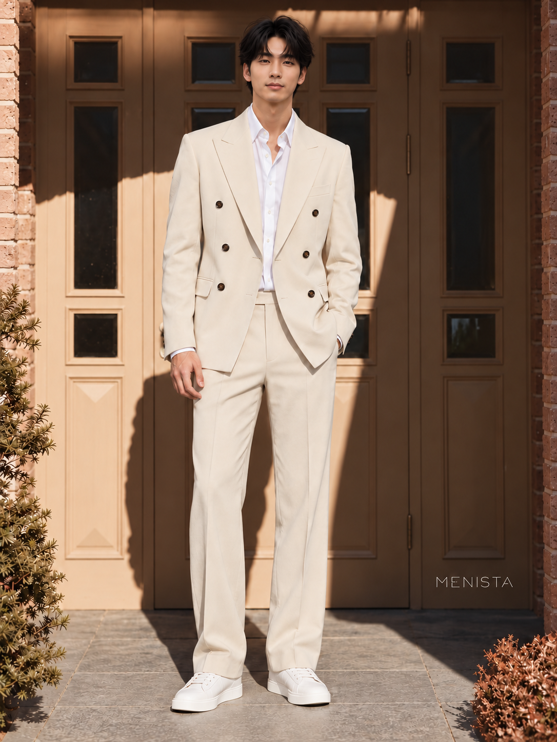 Aldren Ivory Six-Button Double-Breasted 2PC Suit - full-body front view