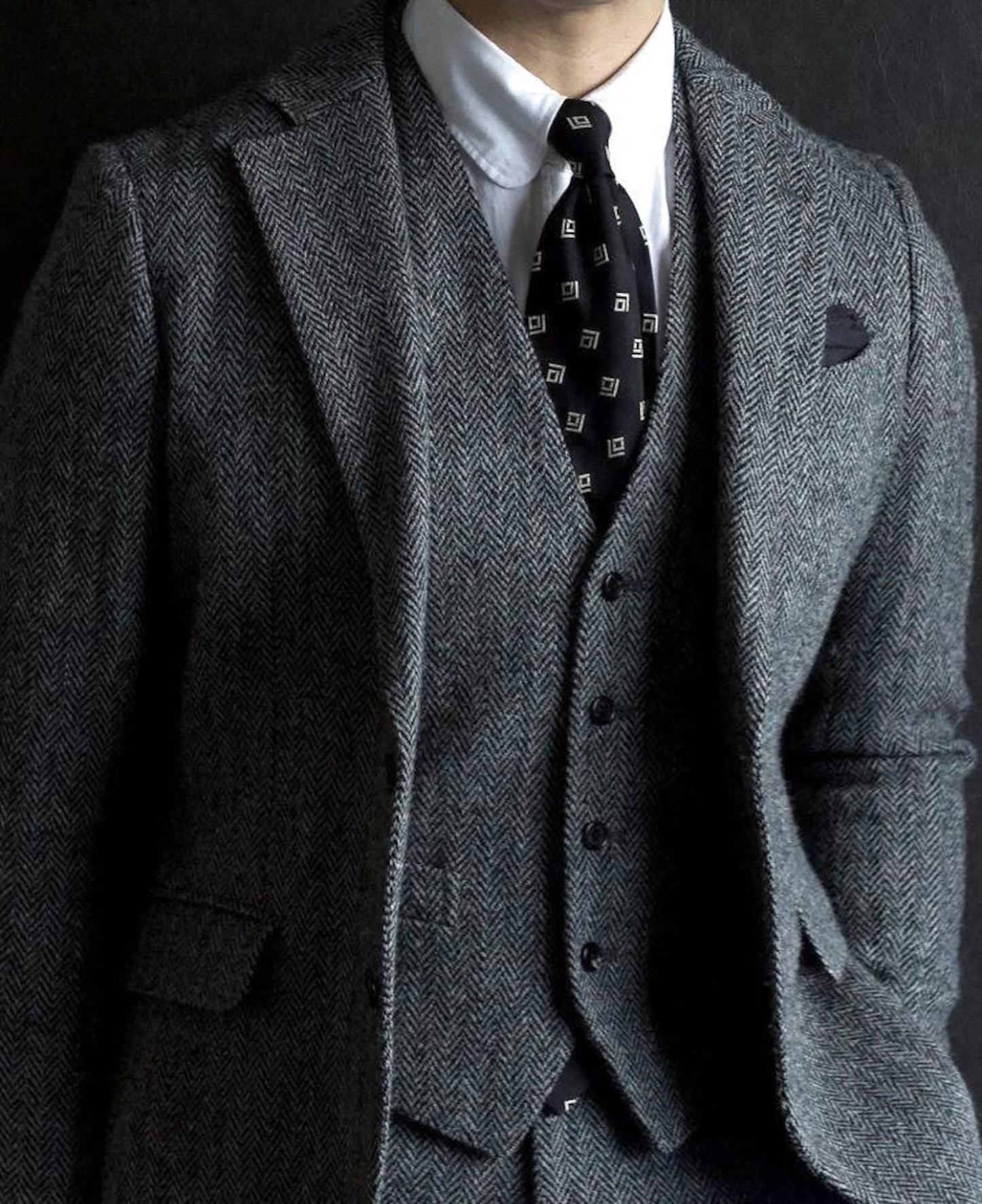 Menista Vintage Herringbone Tweed Grey Three-Piece Wool Suit – Ideal for Weddings, Winter, Groom & Groomsmen Wear