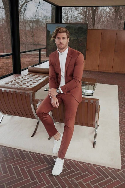 Menista Premium Two-Piece Rust Terracotta Suit for Weddings, Engagements, Proms, Groom Attire, and Groomsmen