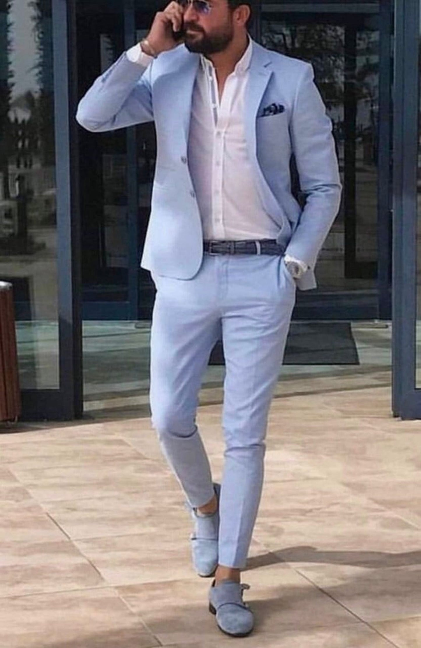 Menista Premium Sky Blue Two-Piece Suit for Men – Ideal for Weddings, Engagements, Proms, Groom Attire, and Groomsmen Outfits