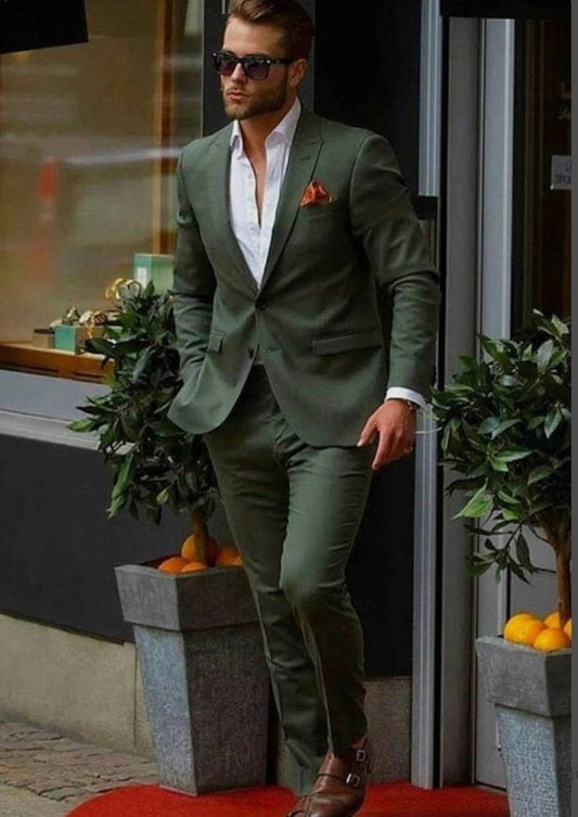 Menista Classy Two-Piece Green Suit - Perfect for Weddings, Engagements, Prom, Groom & Groomsmen