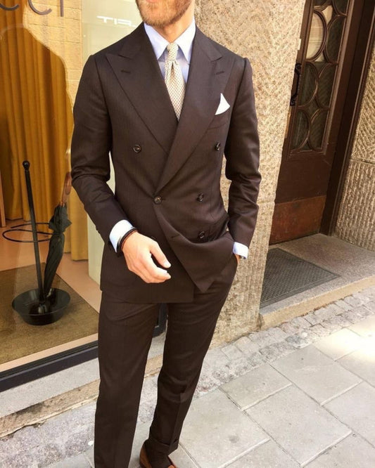 Menista Classy Double-Breasted Two-Piece Brown Suit for Weddings, Engagements, Proms, Groom Attire, and Groomsmen