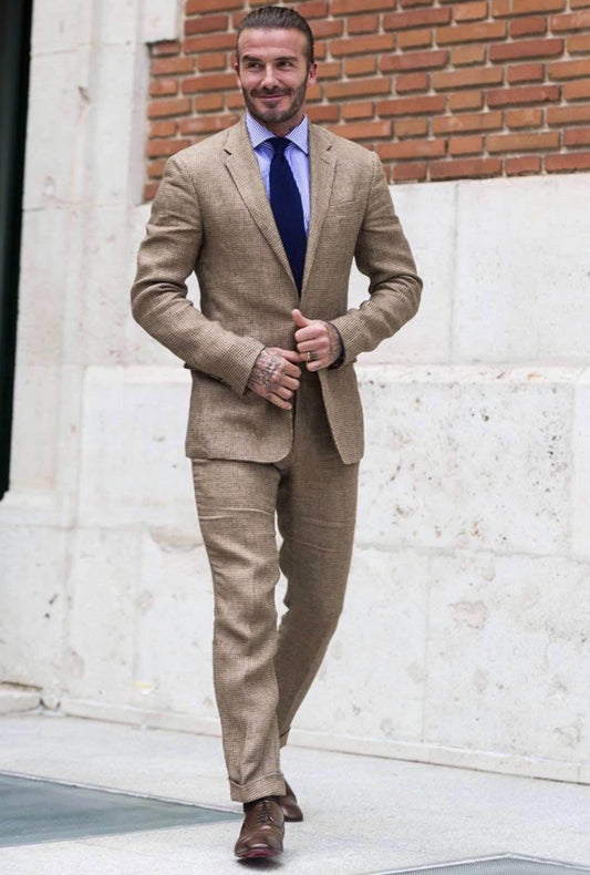 Menista Elegant Two-Piece Brown Linen Suit for Weddings, Engagements, Prom, Groom & Groomsmen Attire