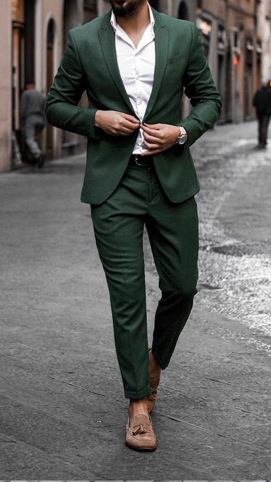 Menista Premium Two-Piece Green Suit for Weddings, Engagements, Proms, Grooms, and Groomsmen