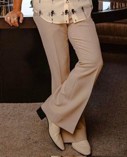 Menista Designer Slim Fit Custom Beige Trousers for Men | Business Formal Bespoke Flares & Bell Bottom Pants