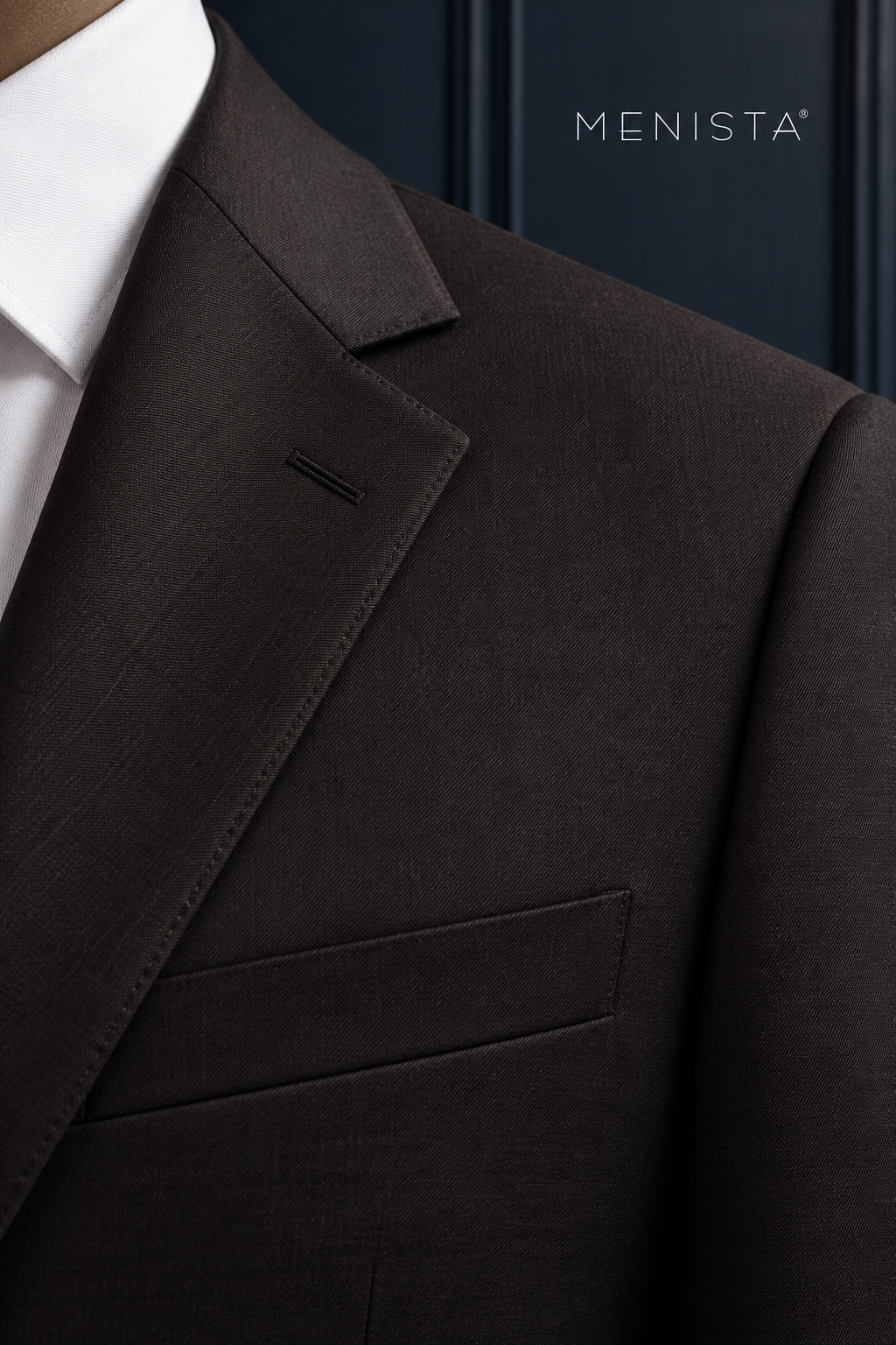 Radcliffe Espresso Brown Stripe Pure Wool 3PC Suit: tight garment close-up without the face.