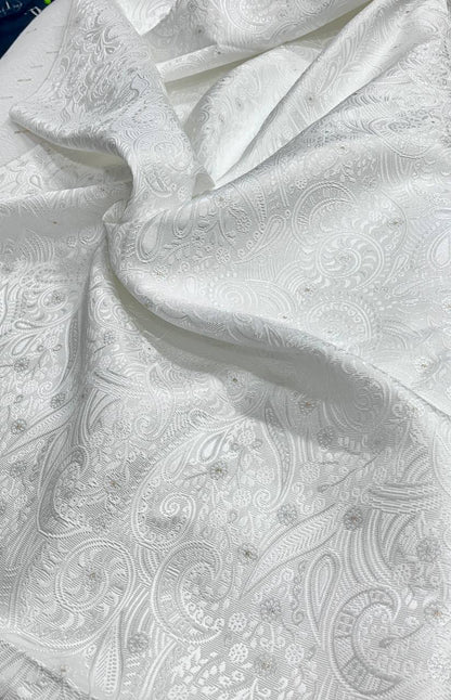 Menista Elegant White Jacquard Three-Piece Tuxedo Suit for Men