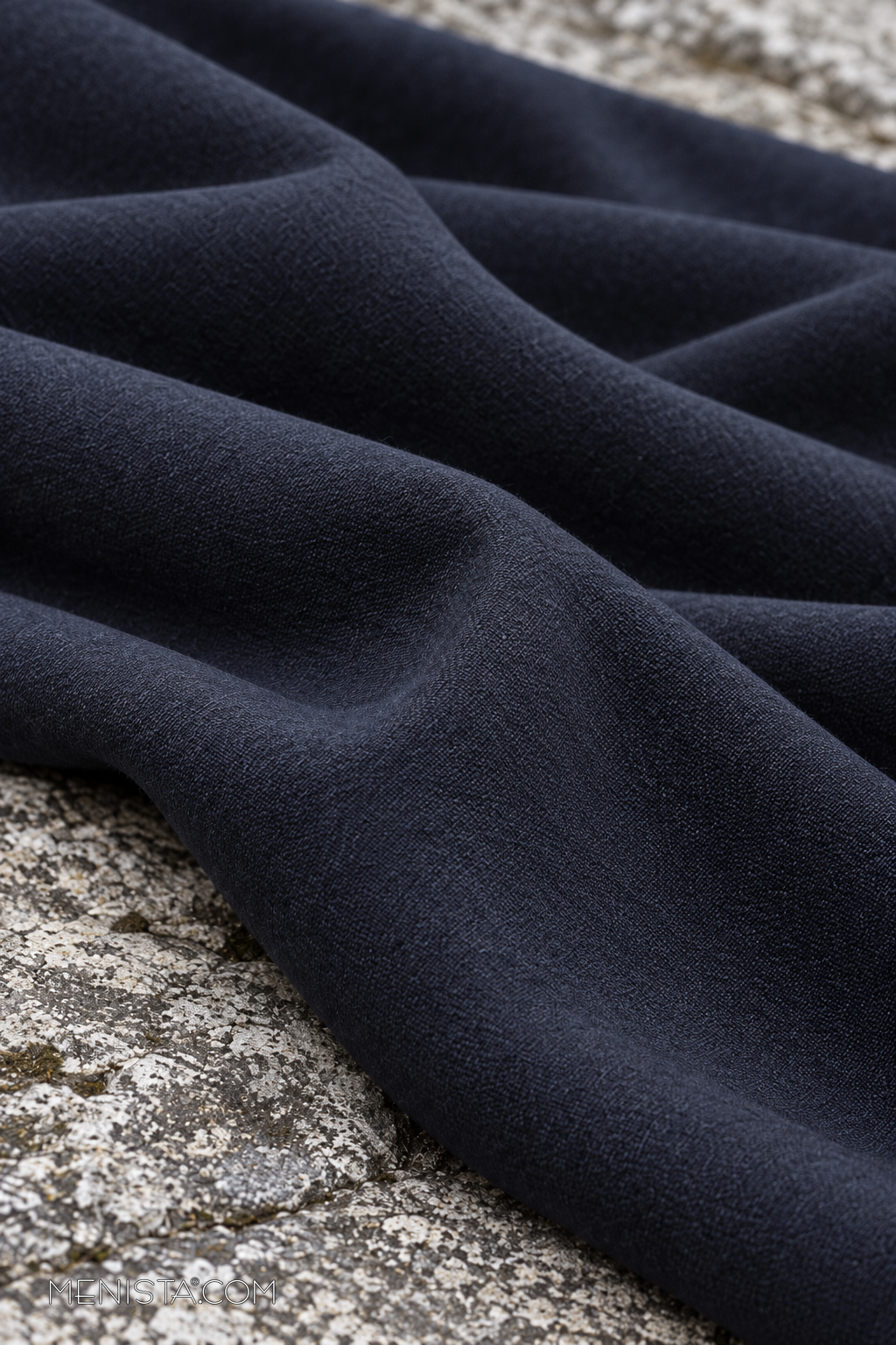 Draped fabric detail of the Renwick Deep Navy Wool Blend Belted Trench Coat.