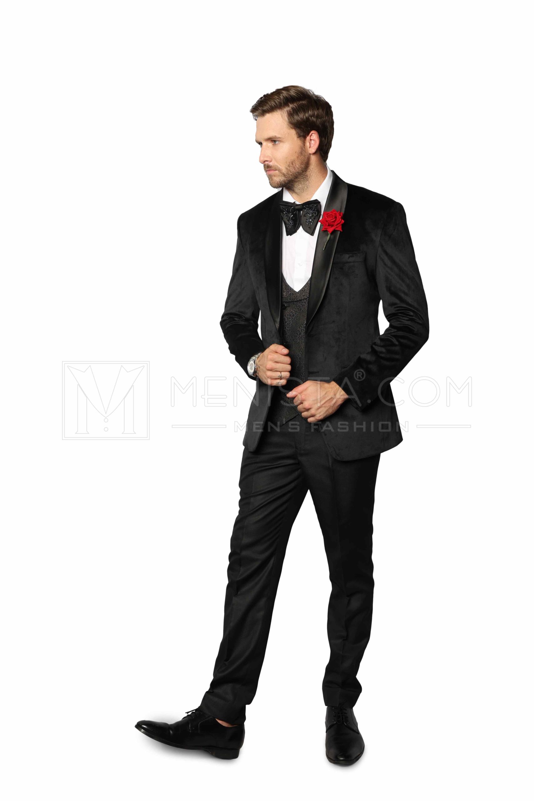 Bestselling Black Velvet Tuxedo Three Piece Men’s Wedding Suit - Menista